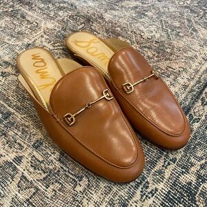Sam Edelman Linnie Tan Leather Mule Loafers with Gold Detail Size 8